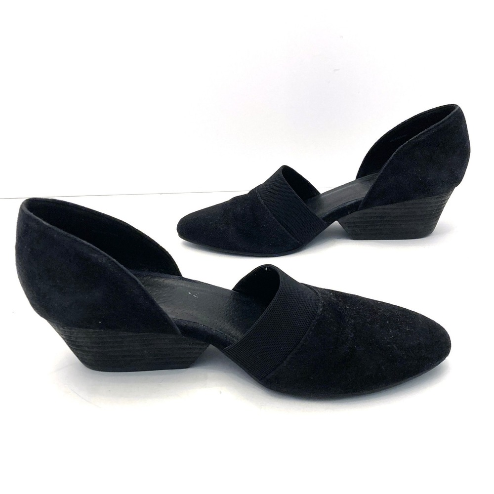 Eileen Fisher Hilly Suede d'Orsay Pump Womens 7 Black Pointed Toe Cut Outs - Picture 6 of 11